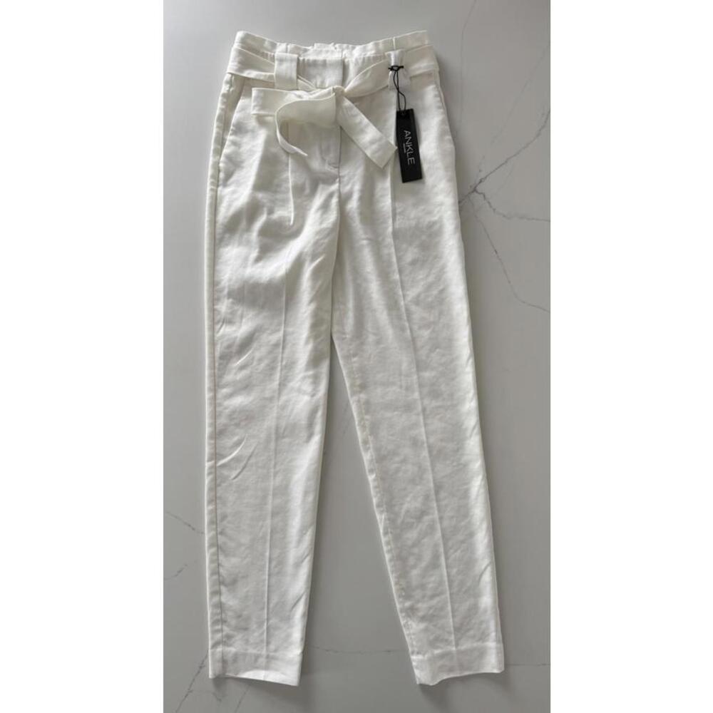 Express Ankle White High-Waisted Paperbag Trousers with Belt Size 00R